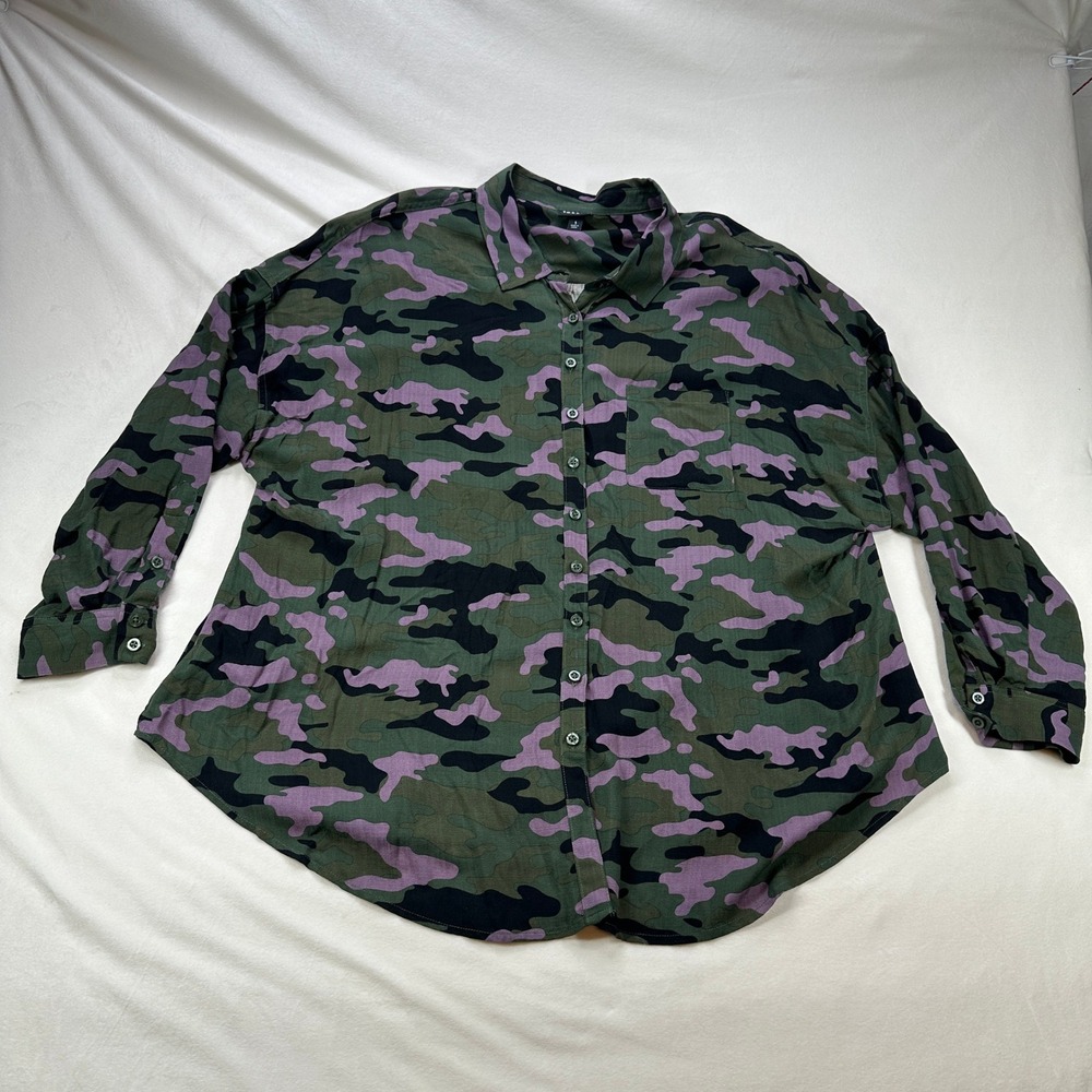 Torrid Camo Button Down Shirt Green Purple Black Long Sleeve Top Plus Size 1